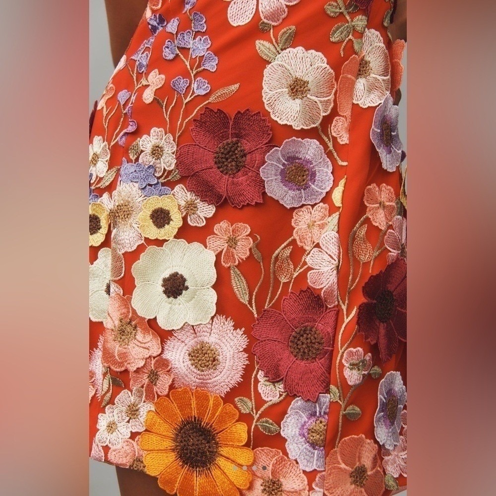 Anthropologie Endless Rose 3D Flowers Floral Embroidered Red Mini Dress S - Picture 4 of 7